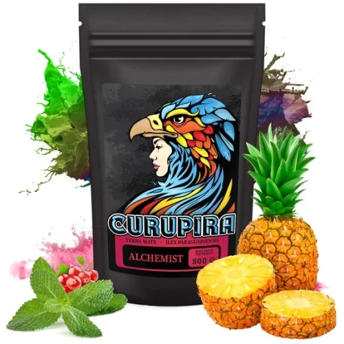 Opakowanie yerba mate Curupira Alchemist 500g – mocna yerba despalada bez patyczków i pyłu, z naturalną kofeiną, owocami i ziołami, wspierająca koncentrację i energię.