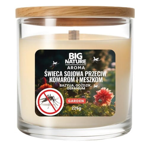 Naturalna świeca sojowa w szklanym opakowaniu przeciw komarom i meszkom, 225 g.