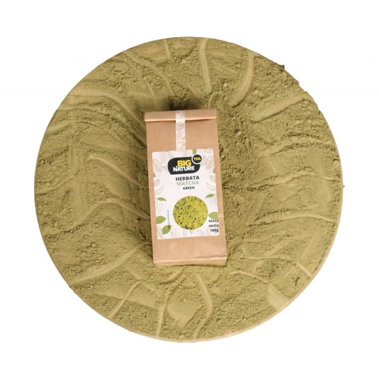 Opakowanie zielonej herbaty Matcha Green 100 g marki Big Nature – sproszkowana herbata japońska w ekologicznej torebce.