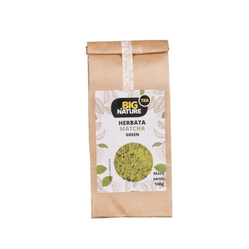 Opakowanie zielonej herbaty Matcha Green 100 g marki Big Nature – sproszkowana herbata japońska w ekologicznej torebce.