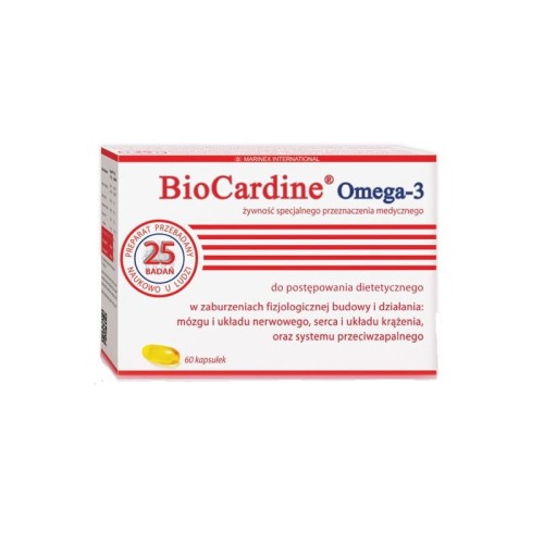 Opakowanie z kapsułkami Omega 3 w zaburzeniach fizjologicznej budowy i działania układów krążenia i nerwowego, poprzez dostarczanie substancji budulcowych