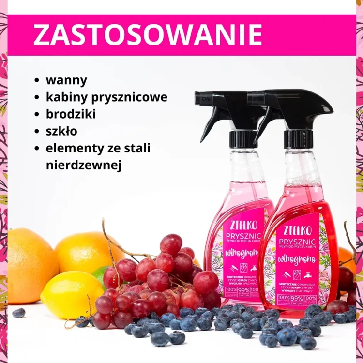 zdjęcie produktu z informacją, że jest on stosowany do mycia wanny, brodzików, kabin prysznicowych