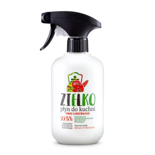 ZIELKO Płyn do kuchni butelka 0,5 l – naturalny środek czyszczący z kwasem cytrynowym i zapachem mango i brzoskwini, skuteczny na tłuszcz i zabrudzenia, bez smug i zacieków.