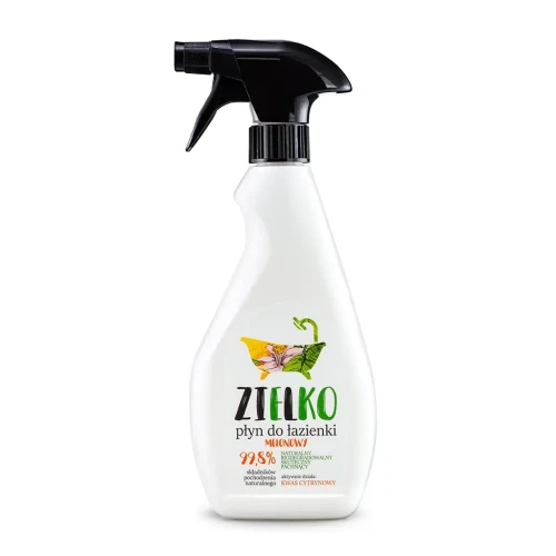 Butelka 0,5 l ze spryskiwaczem ZIELKO Płyn do łazienki – naturalny środek czyszczący z melonowym zapachem, skuteczny na kamień i osady, bezpieczny dla środowiska i przydomowych oczyszczalni.