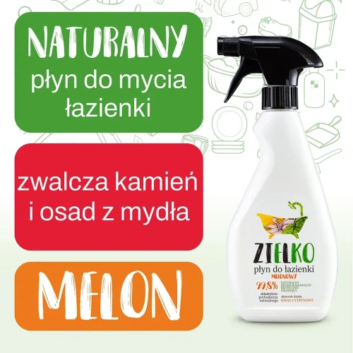 zdjęcie produktu z informacją, że skutecznie usuwa osady z mydła i kamień.