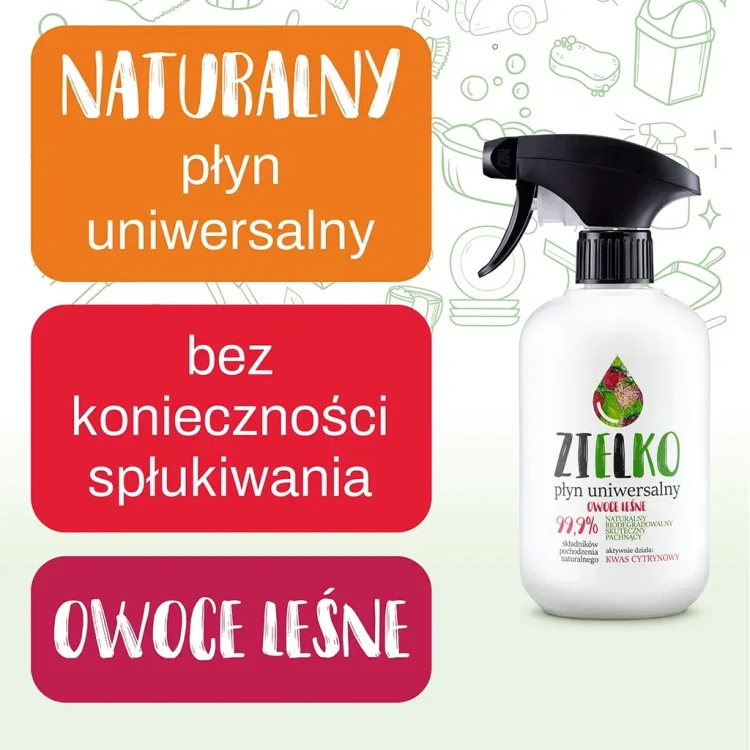 zdjęcie produktu z informacją, ze płyn jest uniwersalny, nie wymaga spłukiwania.