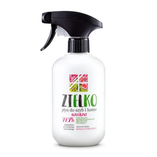 Butelka 0,5 l ze spryskiwaczem ZIELKO Płyn do szyb i luster – naturalny środek do czyszczenia szkła i luster, bez smug, z egzotycznym zapachem.