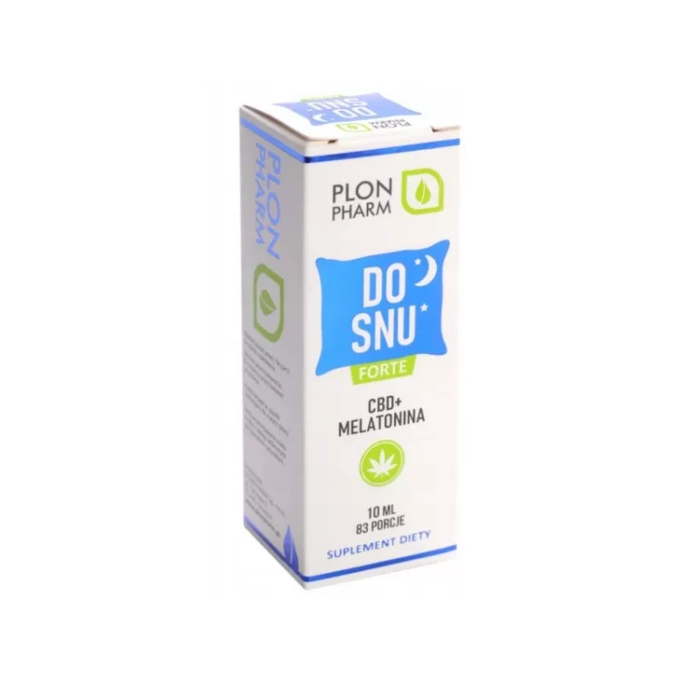 Butelka z zakraplaczem Do Snu Forte 10 ml Plon Pharm – naturalny olej konopny z melatoniną, wspomagający wieczorne wyciszenie i rytm dobowy.