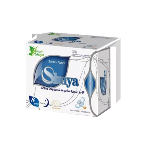 Opakowanie podpasek nocnych Shuya Health – ekologiczne, 8 sztuk, z bawełny.