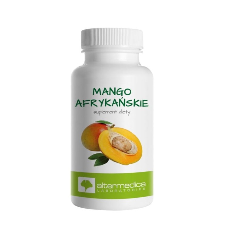 Opakowanie suplementu diety Mango afrykańskie Alter Medica – 60 kapsułek zawierających ekstrakt z pestek Irvingia gabonensis, 400 mg flawonów dziennie. Wspiera kontrolę wagi.