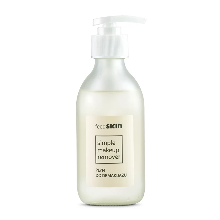 Szklana butelka z dozownikiem płynu micelarnego Simple Makeup Remover Feedskin – łagodny demakijaż cery wrażliwej, bezzapachowy