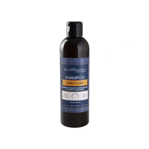 Szampon wzmacniający Beaute Marrakech z olejem z czarnuszki w butelce 250 ml – naturalny kosmetyk pielęgnacyjny bez SLS/SLES.