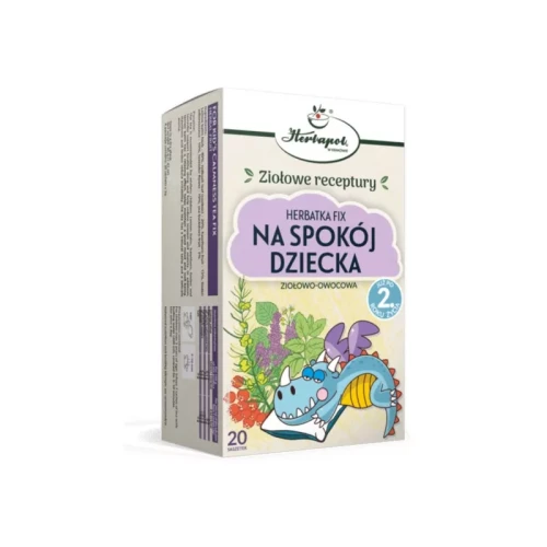 „Opakowanie herbatki ziołowej na spokojny sen dziecka Herbapol, 20 saszetek – melisa, lawenda, lipa, głóg, rooibos”