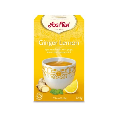 Opakowanie herbaty Imbirowo-Cytrynowej BIO Yogi Tea – ekologiczna herbata z imbirem, cytryną, lukrecją, miętą i hibiskusem, 17 torebek