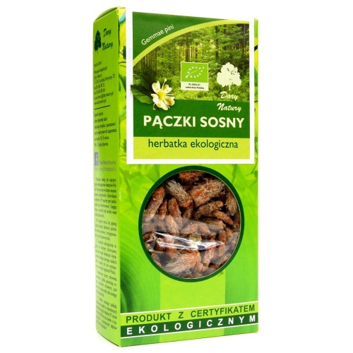 Opakowanie Sosna pączki BIO 50 g Dary Natury – ekologiczny surowiec zielarski. Bogaty w witaminę C. Świetny do naparów, inhalacji, kąpieli.