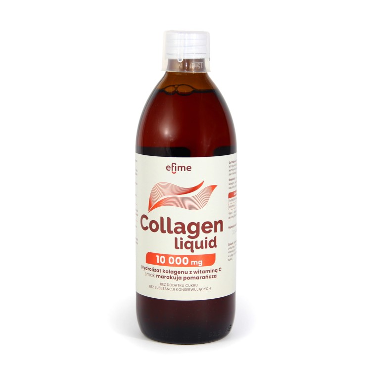 Butelka Collagen Liquid 10 000 mg Efime – kolagen z witaminą C, 500 ml. wysoka dawka kolagenu, bez konserwantów i cukru.