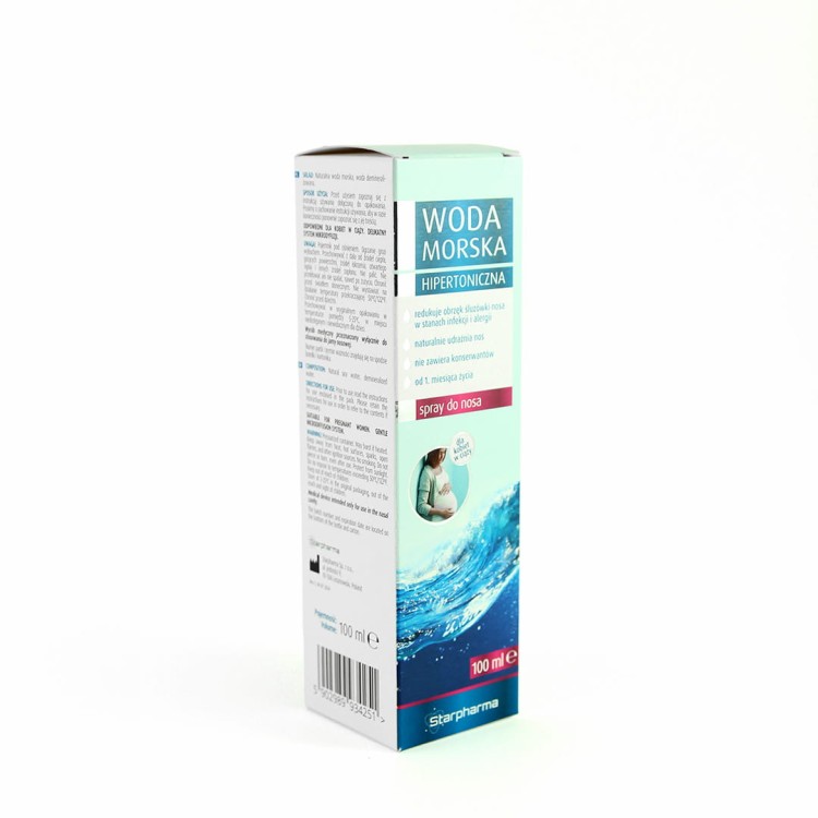 Woda Morska Hipertoniczna Starpharma 100 ml – spray do nosa, naturalne udrożnienie i nawilżenie śluzówki, bez konserwantów.