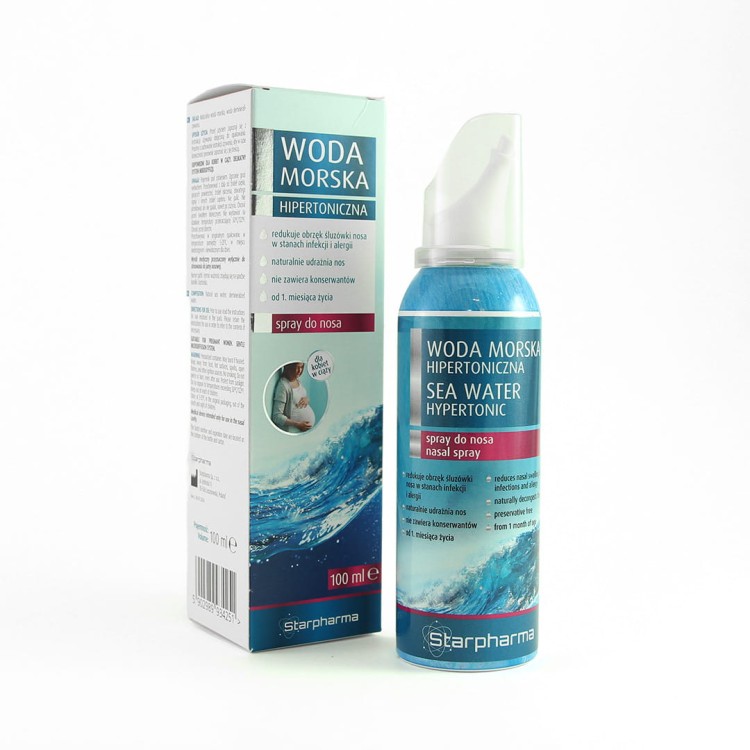 Woda Morska Hipertoniczna Starpharma 100 ml – spray do nosa, naturalne udrożnienie i nawilżenie śluzówki, bez konserwantów.