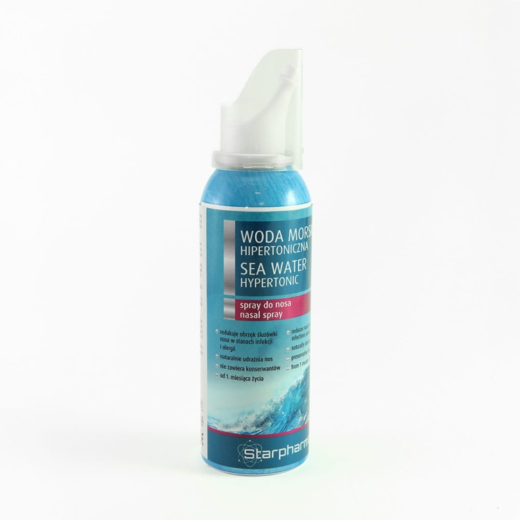 Woda Morska Hipertoniczna Starpharma 100 ml – spray do nosa, naturalne udrożnienie i nawilżenie śluzówki, bez konserwantów.