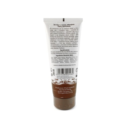 Tuba 200 ml żelu Gorvita z ekstraktami kasztanowca, miłorzębu i babki lancetowatej, wspierającego mikrokrążenie, redukującego uczucie ciężkości nóg oraz łagodzącego  i uelastyczniającego skórę.