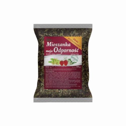 Mieszanka ziołowa Moja Odporność FLOS 100g – naturalne wsparcie odporności, kwiat lipy, bez czarny i owoc maliny.