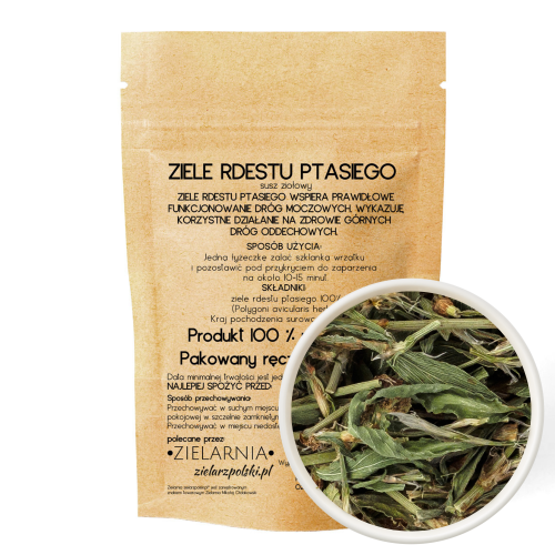 Papierowe opakowanie Rdestu ptasiego ziele 50g ZIELARZPOLSKI.PL – naturalne, polskie zioło do przygotowania naparu wspierającego drogi moczowe i oddechowe.