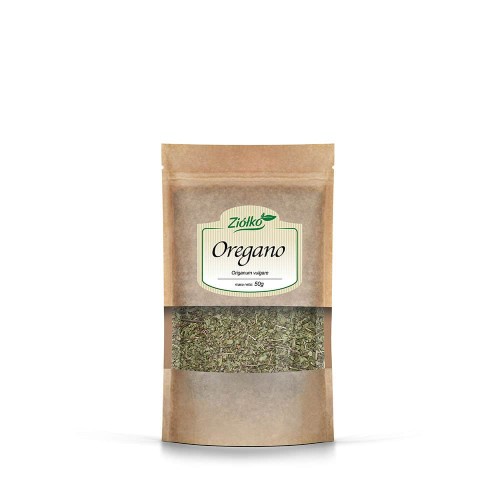 Papierowa torebka z zamknięciem strunowym Oregano Ziółko 50 g – suszone ziele aromatyczne, naturalne wsparcie trawienia i odporności.