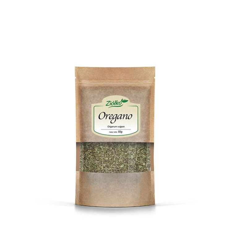 Papierowa torebka z zamknięciem strunowym Oregano Ziółko 50 g – suszone ziele aromatyczne, naturalne wsparcie trawienia i odporności.