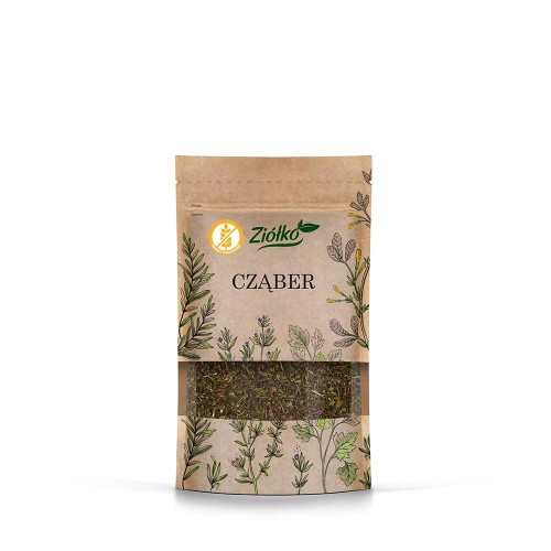 Suszony cząber bezglutenowy Ziółko 20 g  w papierowym opakowaniu z zamknięciem strunowym– naturalna przyprawa o intensywnym aromacie i właściwościach wspierających trawienie.