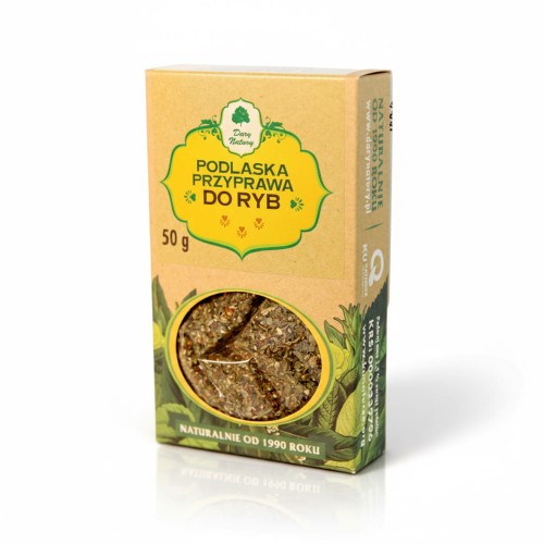 Przyprawa do ryb Dary Natury 50g – naturalna mieszanka ziół i warzyw, bez sztucznych dodatków.