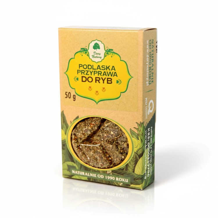 Przyprawa do ryb Dary Natury 50g – naturalna mieszanka ziół i warzyw, bez sztucznych dodatków.