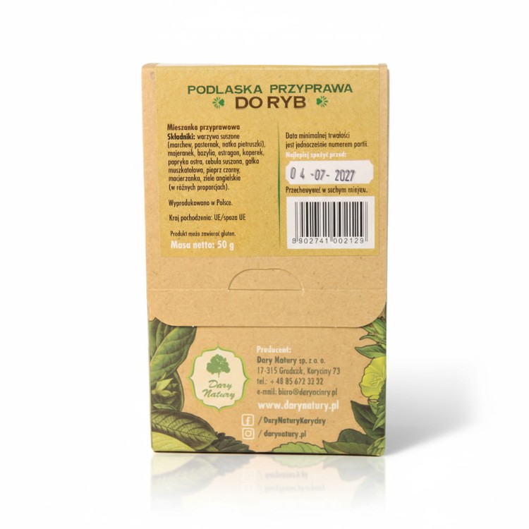 Przyprawa do ryb Dary Natury 50g – naturalna mieszanka ziół i warzyw, bez sztucznych dodatków.