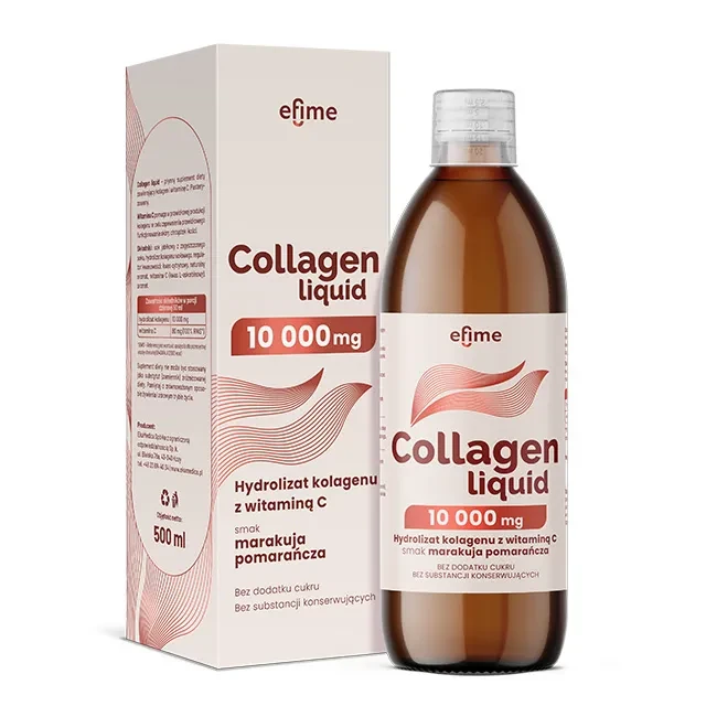 Butelka Collagen Liquid 10 000 mg Efime – kolagen z witaminą C, 500 ml. wysoka dawka kolagenu, bez konserwantów i cukru.