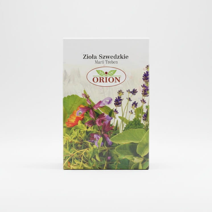Oryginalne Zioła Szwedzkie Marii Treben marki Orion 90,2g - sypka mieszanka ziół do domowej nalewki z dodatkiem aloesu.