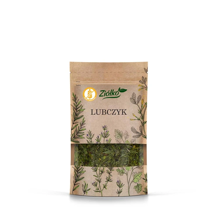 Papierowa torebka z zamknięciem strunowym Lubczyku od Ziółko, 20 gramów. Wsparcie trawienie, pomoc w utrzymaniu zdrowego układu moczowego, aromatyczna przyprawa do zup, bulionów i sosów.