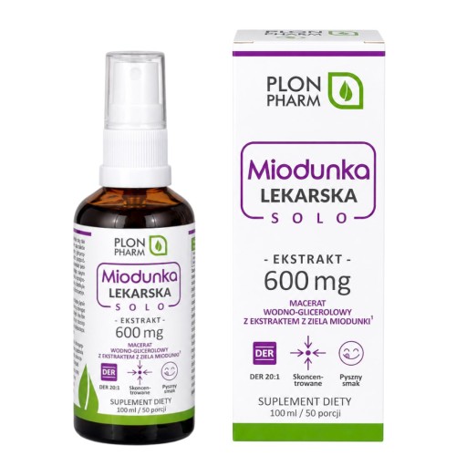 Miodunka lekarska ekstrakt w płynie 20:1 100ml Plon Pharm w butelce z pompką. Wsparcie zdrowia górnych dróg oddechowych.