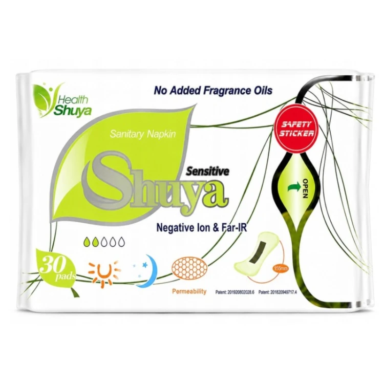 Shuya Health Sensitive dzienne, cienkie wkładki higieniczne, bawełniane, nie bielone chlorem, bez paska anionowego,  30 szt.