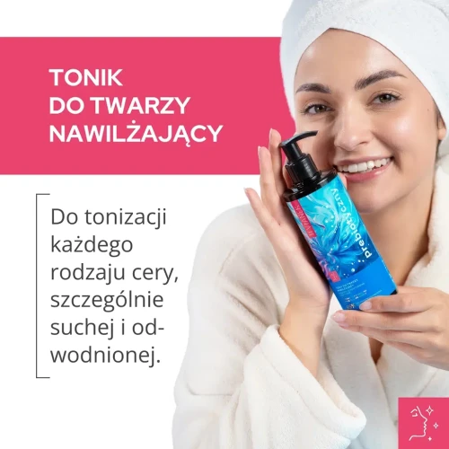 zdjęcie produktu z informacją, że tonik dla każdego rodzaju cery, szczególnie suchej i odwodnionej.