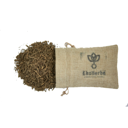 Suszony korzeń kozłka lekarskiego (waleriany)  EkoHerba – naturalny surowiec zielarski w lnianym woreczku, idealny do naparów.  Naturalne wsparcie przy bezsenności i napięciu nerwowym.