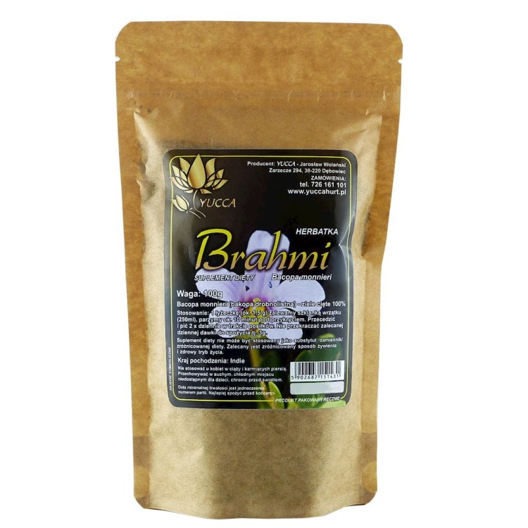 Torba z  Bacopa Monnieri (Brahmi) – naturalne wsparcie pamięci, koncentracji i funkcji poznawczych. Pomaga redukować stres, poprawia nastrój i wspiera układ nerwowy. Idealna dla studentów i osób pracujących umysłowo.
