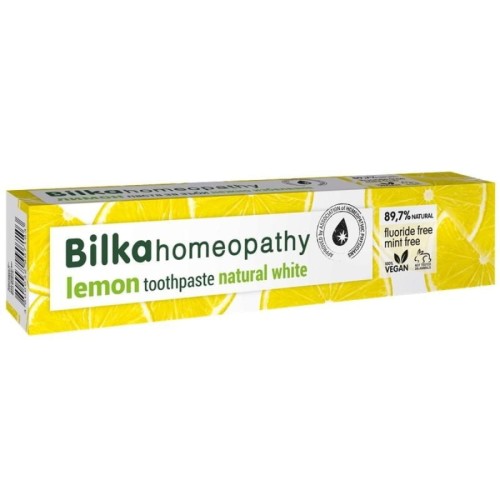 Pasta homeopatyczna Bilka Lemon 75 ml – naturalna pasta wybielająca z ekstraktem z cytryny. Delikatnie usuwa przebarwienia, chroni szkliwo, odświeża oddech i wspiera zdrowie dziąseł. Idealna do codziennej, łagodnej pielęgnacji jamy ustnej.